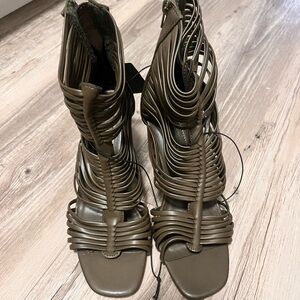 FOREVER21 Gladiator Woven cage High Heel Sandals - Olive